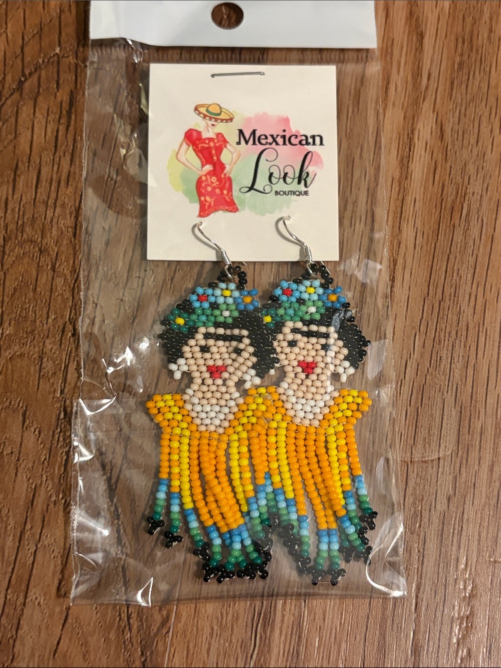 Yellow Frida Kahlo Inspired Beaded Drop Earrings